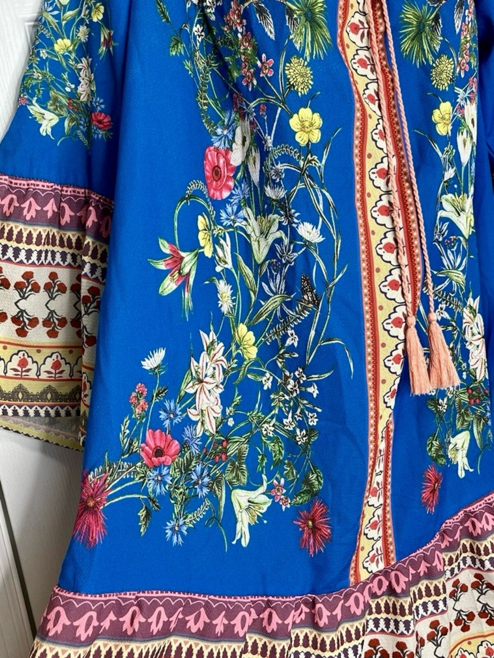 Umgee Womens Off the Shoulder BOHO Bell Sleeve Butterfly Floral Dress Sz L - Picture 5 of 7